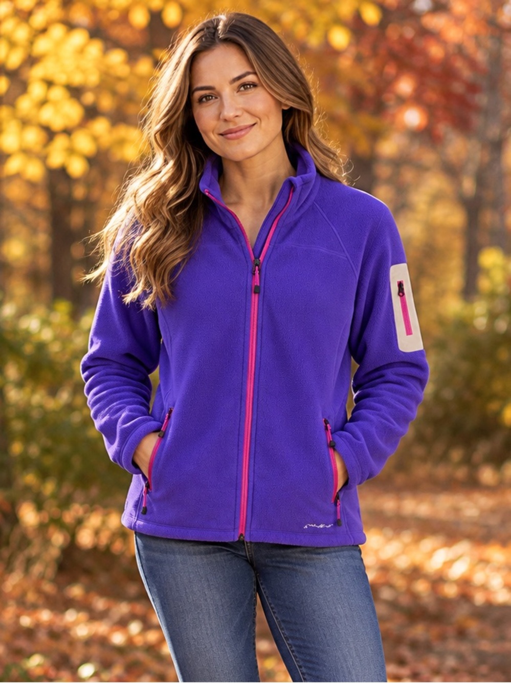 Eddie Bauer Polartec Purple Full Zip Fleece Jacket Pink Zippers Women’s M